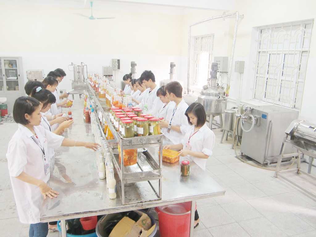Sản phẩm thực hành của sinh viên tại xưởng thực hành sản xuất rau quả trong Nhà trường